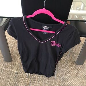 Harley-Davidson Black V-Neck Tee with Pink Accents